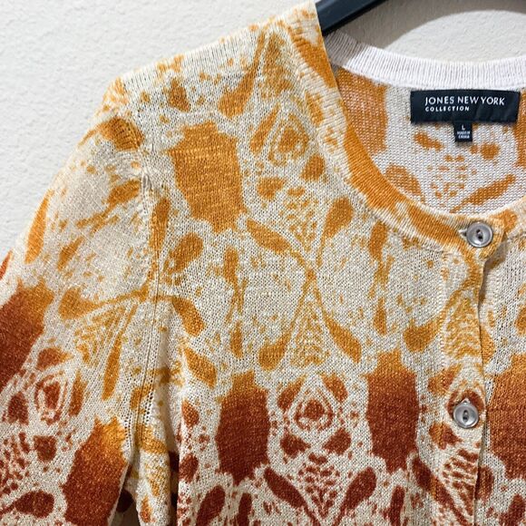 Jones New York Collection Blouse Top Women Large L Short Sleeves Yellow Print - Picture 7 of 10